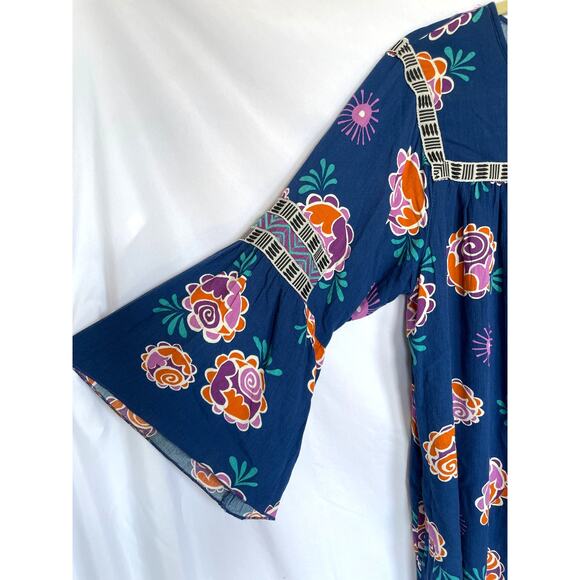 Gudrun Sjoden Blue Orange Pink Floral Tunic, Medium - Picture 4 of 4